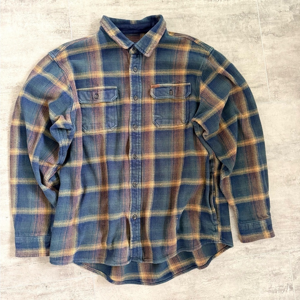 Men's Blue Yellow Plaid Flannel Long Sleeve Button Up Shirt Casual Outdoor - Picture 3 of 16